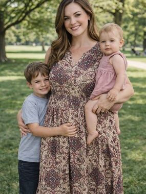 Lane Bryant Paisley Maxi Dress in White, Beige and Burgundy